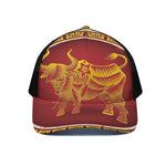 Chinese Ox Zodiac Sign Print Black Mesh Trucker Cap