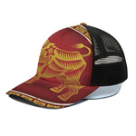 Chinese Ox Zodiac Sign Print Black Mesh Trucker Cap