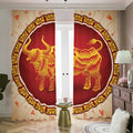 Chinese Ox Zodiac Sign Print Dimout Pencil Pleat Curtains