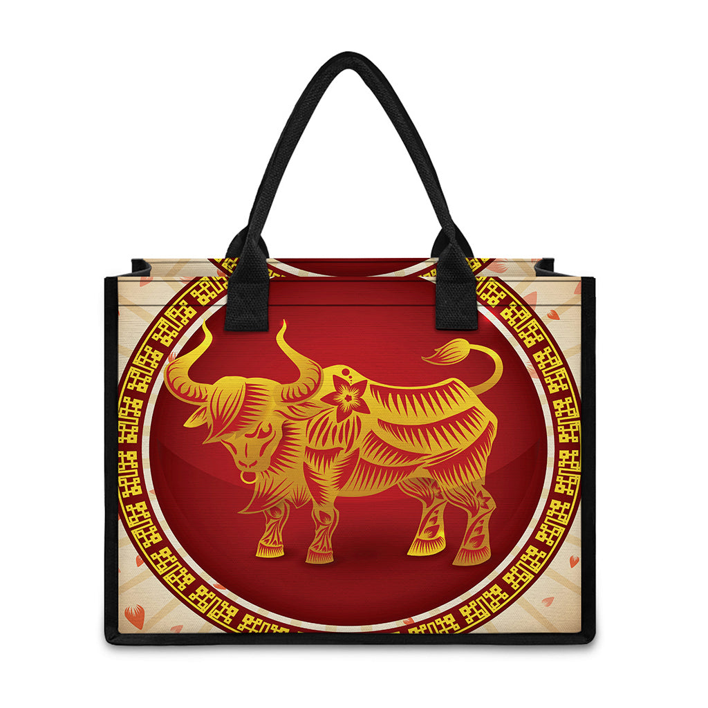 Chinese Ox Zodiac Sign Print Canvas Tote Bag