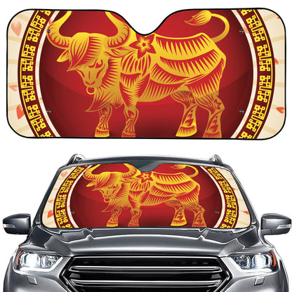 Chinese Ox Zodiac Sign Print Car Windshield Sun Shade