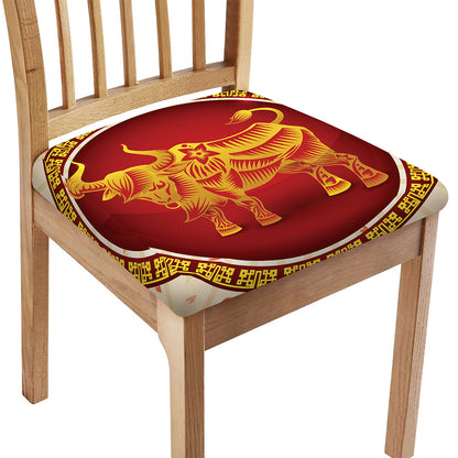 Chinese Ox Zodiac Sign Print Chair Cushion Cover