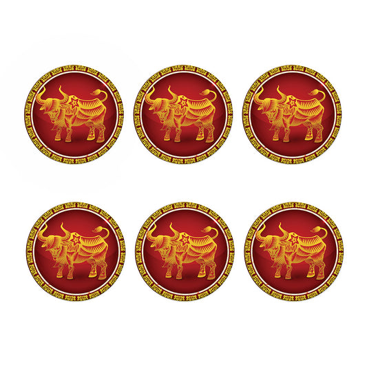 Chinese Ox Zodiac Sign Print Coaster Set