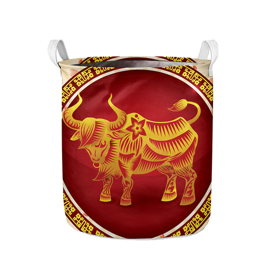 Chinese Ox Zodiac Sign Print Collapsible Laundry Basket