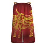 Chinese Ox Zodiac Sign Print Cotton Front Slit Maxi Skirt