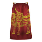 Chinese Ox Zodiac Sign Print Cotton Front Slit Maxi Skirt