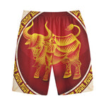 Chinese Ox Zodiac Sign Print Cotton Shorts