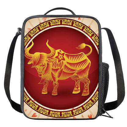 Chinese Ox Zodiac Sign Print Crossbody Lunch Bag