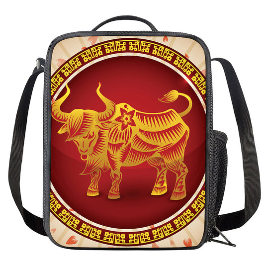 Chinese Ox Zodiac Sign Print Crossbody Lunch Bag