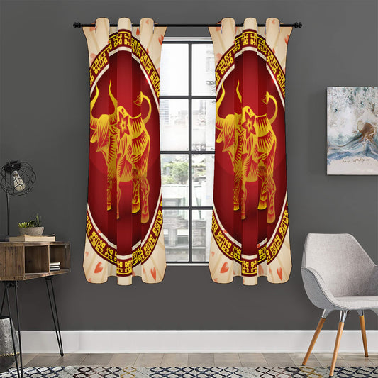 Chinese Ox Zodiac Sign Print Curtain