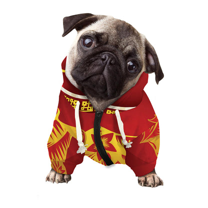 Chinese Ox Zodiac Sign Print Dog Zip Up Hoodie