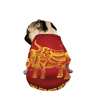 Chinese Ox Zodiac Sign Print Dog Zip Up Jacket