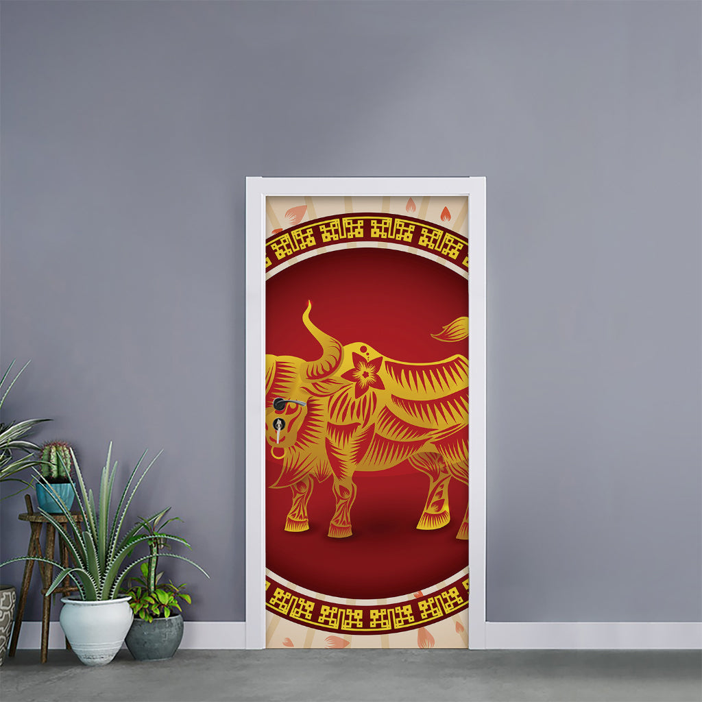 Chinese Ox Zodiac Sign Print Door Sticker