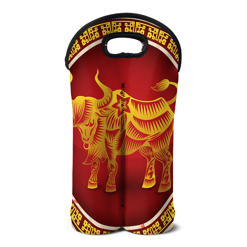 Chinese Ox Zodiac Sign Print Double Neoprene Wine Tote