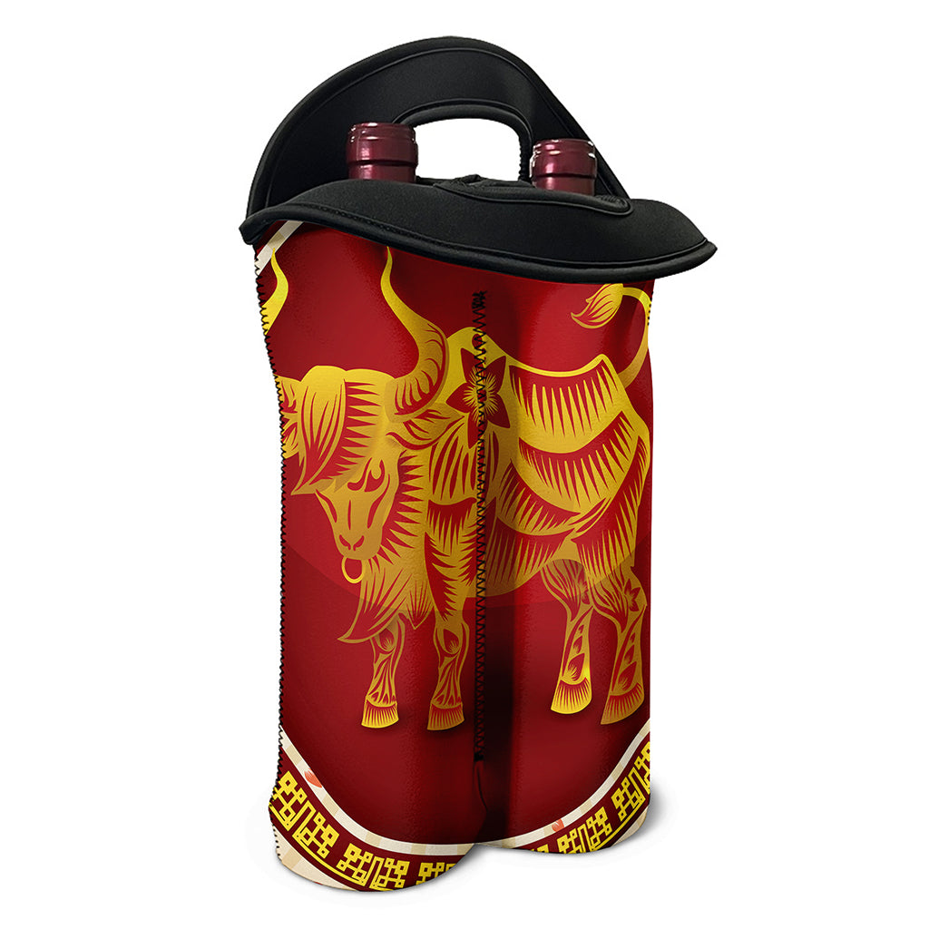 Chinese Ox Zodiac Sign Print Double Neoprene Wine Tote