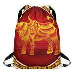 Chinese Ox Zodiac Sign Print Drawstring Backpack