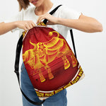 Chinese Ox Zodiac Sign Print Drawstring Backpack