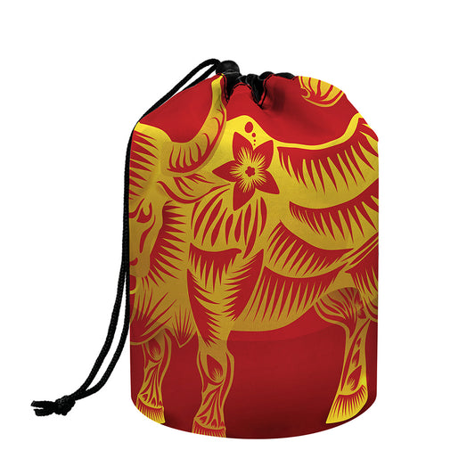 Chinese Ox Zodiac Sign Print Drawstring Makeup Bag
