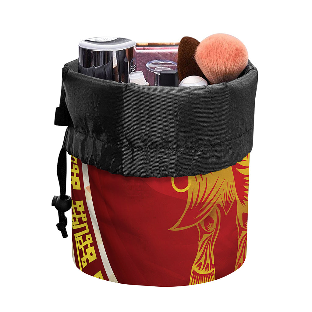 Chinese Ox Zodiac Sign Print Drawstring Makeup Bag