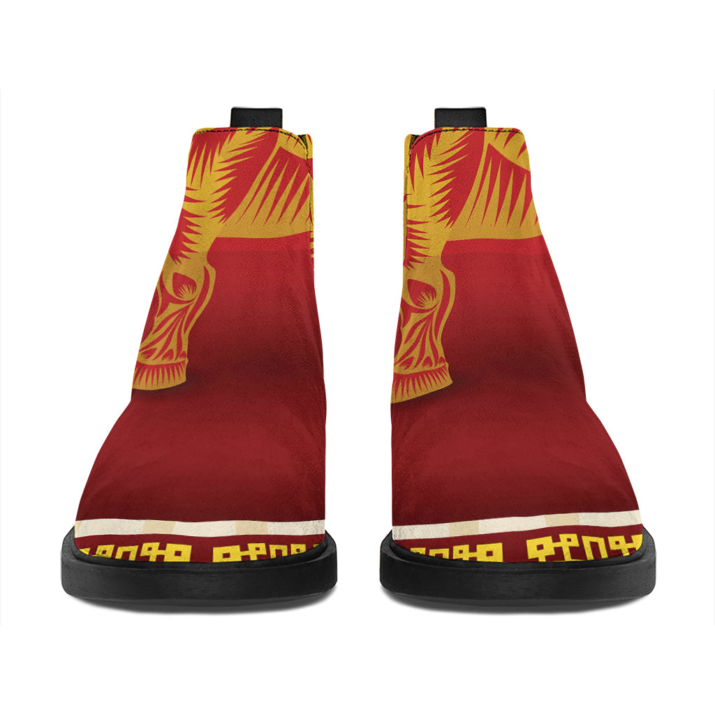 Chinese Ox Zodiac Sign Print Flat Ankle Boots