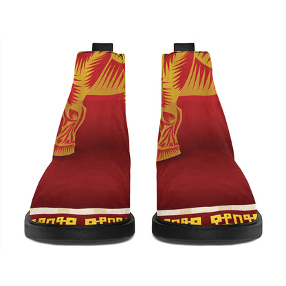 Chinese Ox Zodiac Sign Print Flat Ankle Boots