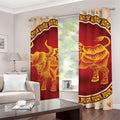 Chinese Ox Zodiac Sign Print Grommet Curtains