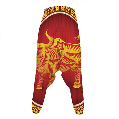 Chinese Ox Zodiac Sign Print Hammer Pants