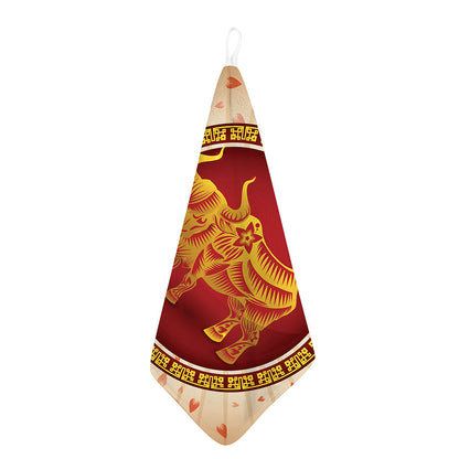 Chinese Ox Zodiac Sign Print Hand Towel