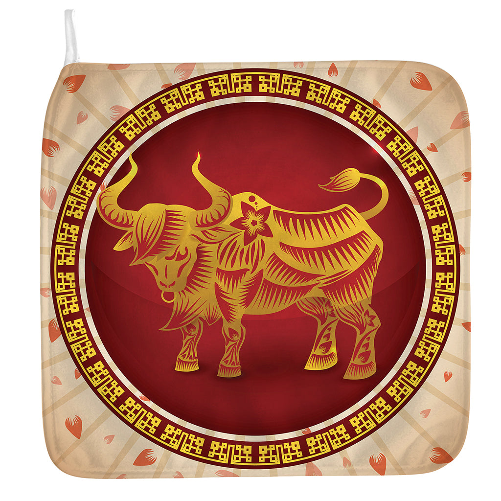 Chinese Ox Zodiac Sign Print Hand Towel