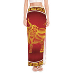 Chinese Ox Zodiac Sign Print High Slit Maxi Skirt