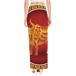 Chinese Ox Zodiac Sign Print High Slit Maxi Skirt