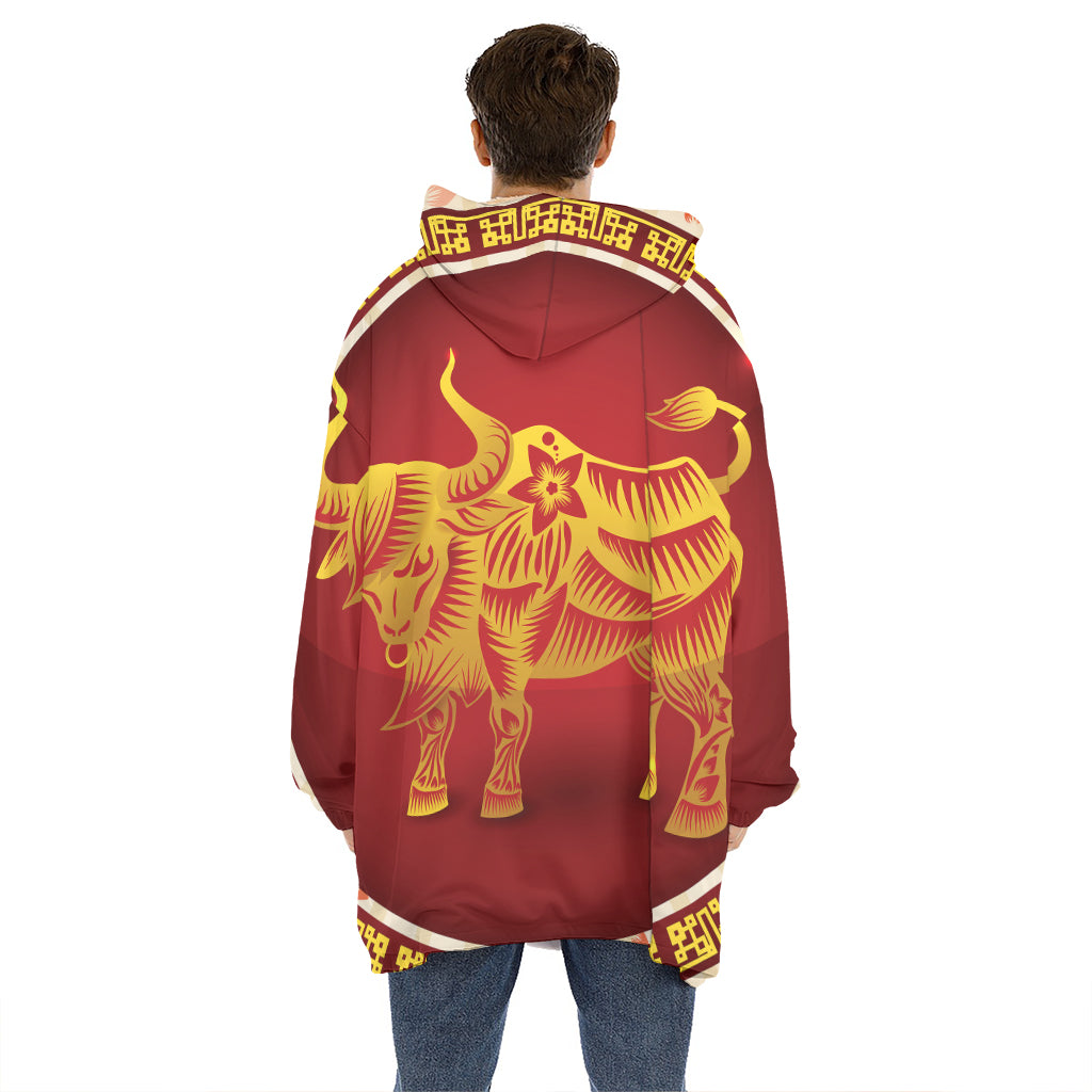 Chinese Ox Zodiac Sign Print Hoodie Blanket