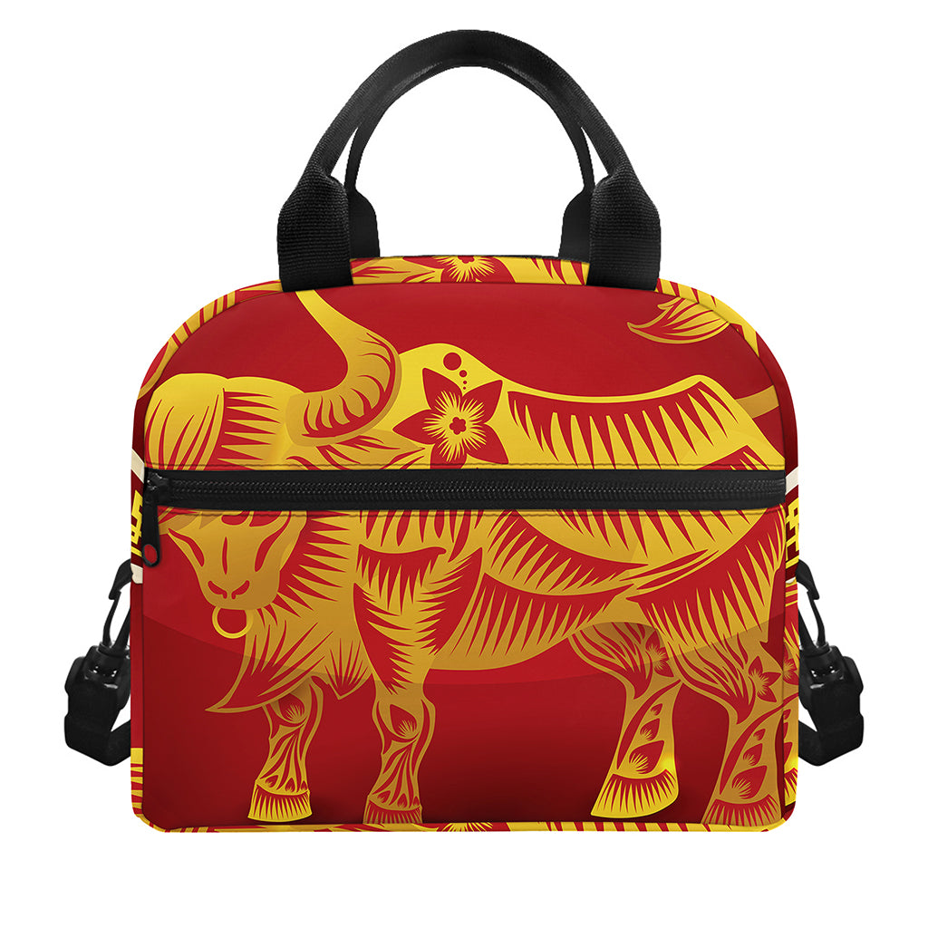 Chinese Ox Zodiac Sign Print Insulated Lunch Bag