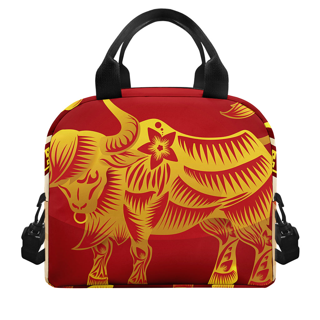 Chinese Ox Zodiac Sign Print Insulated Lunch Bag