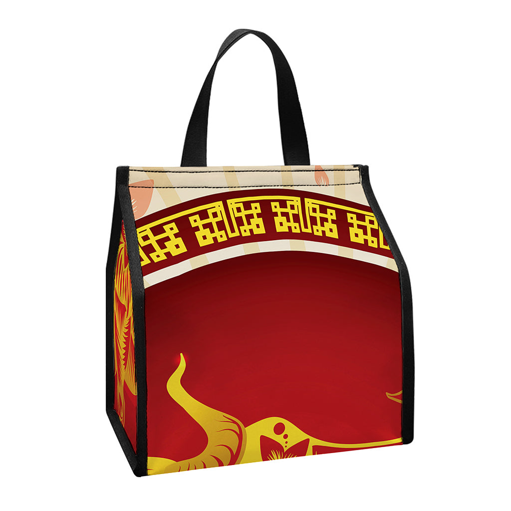 Chinese Ox Zodiac Sign Print Insulated Lunch Tote