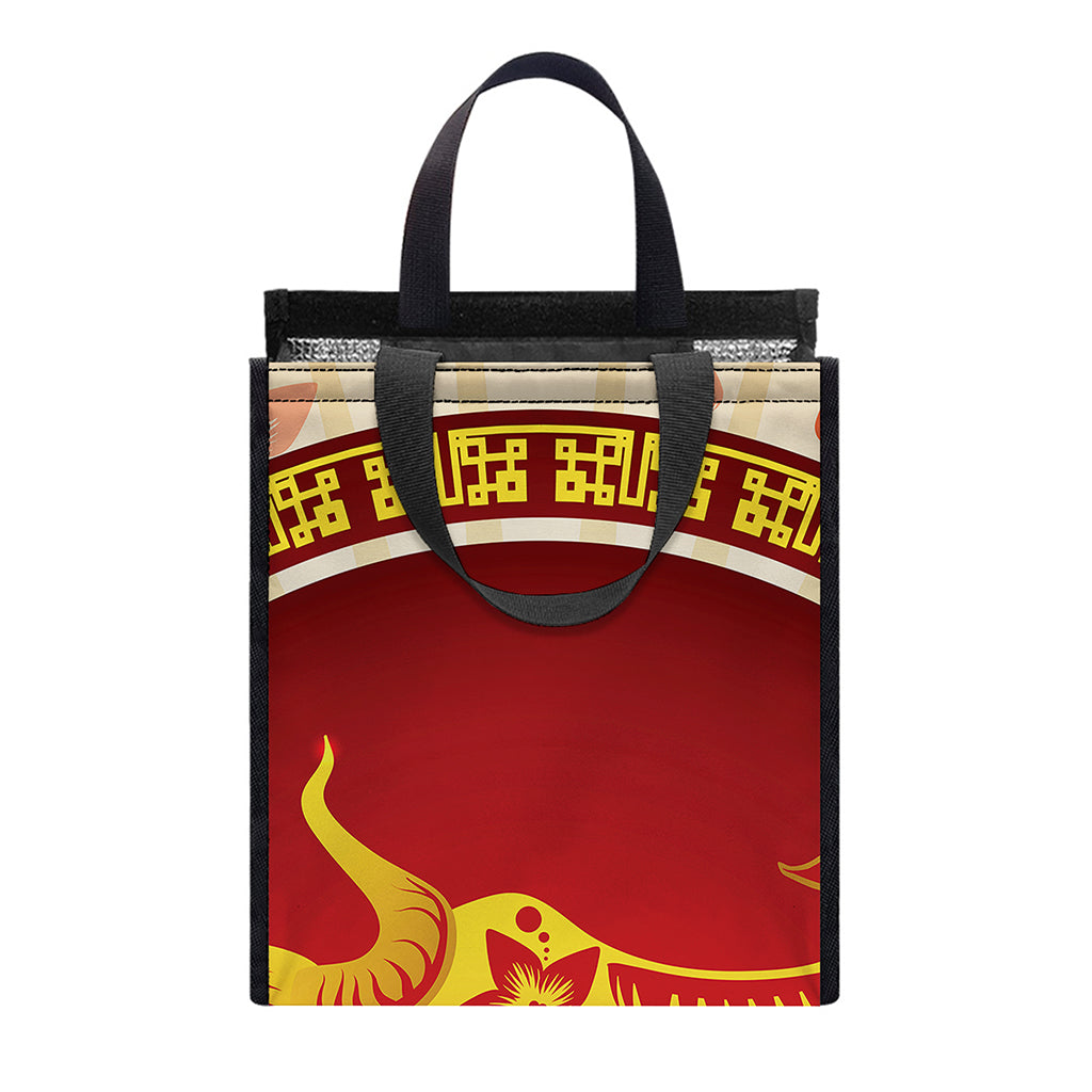 Chinese Ox Zodiac Sign Print Insulated Lunch Tote