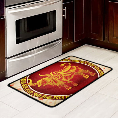 Chinese Ox Zodiac Sign Print Kitchen Mat