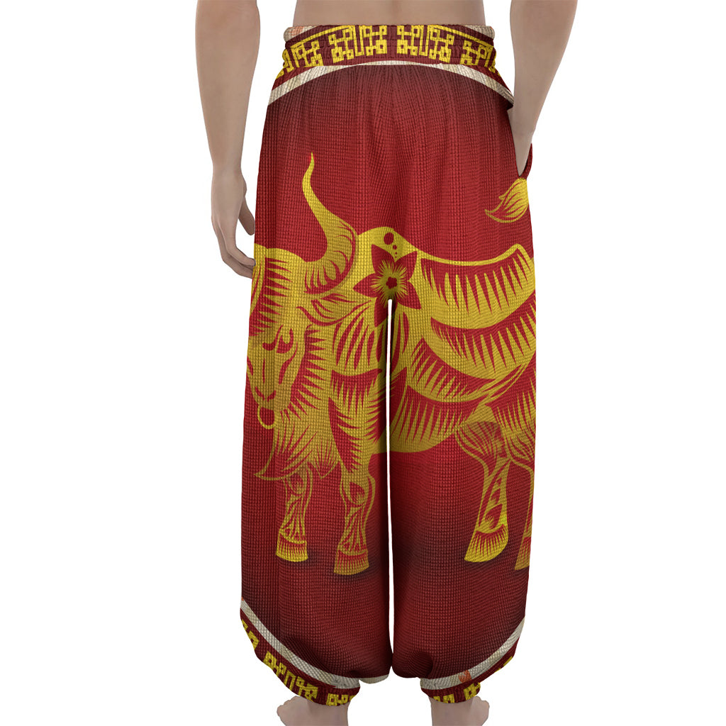 Chinese Ox Zodiac Sign Print Lantern Pants