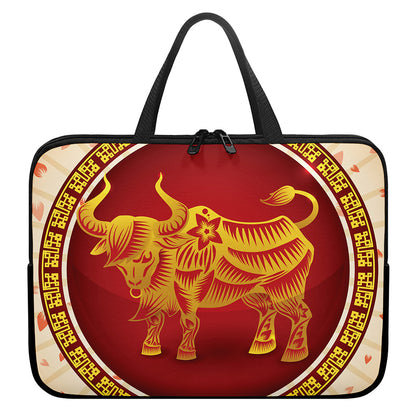 Chinese Ox Zodiac Sign Print Laptop Sleeve With Handle