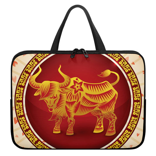 Chinese Ox Zodiac Sign Print Laptop Sleeve With Handle