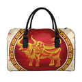 Chinese Ox Zodiac Sign Print Leather Duffel Bag