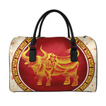 Chinese Ox Zodiac Sign Print Leather Duffle Bag