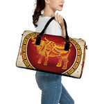 Chinese Ox Zodiac Sign Print Leather Duffle Bag