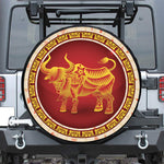 Chinese Ox Zodiac Sign Print Leather Spare Tire Cover