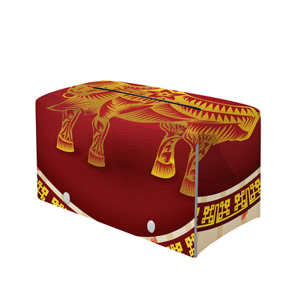 Chinese Ox Zodiac Sign Print Leather Tissue Box Cover
