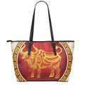 Chinese Ox Zodiac Sign Print Leather Tote Bag With Zipper