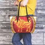 Chinese Ox Zodiac Sign Print Leather Tote Bag