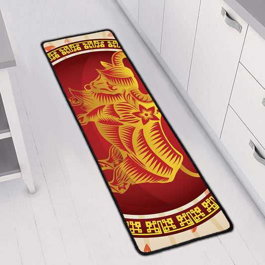 Chinese Ox Zodiac Sign Print Long Kitchen Mat