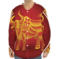 Chinese Ox Zodiac Sign Print Long Sleeve Baseball Jersey