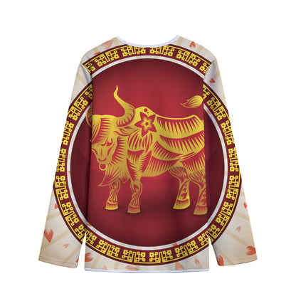 Chinese Ox Zodiac Sign Print Long Sleeve Short Coat